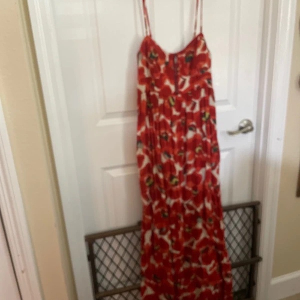 Red Floral Spaghetti-Strap Maxi Dress